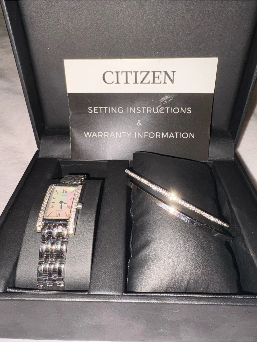 Citizen EX1470-60D Eco-Drive Crystal Watch & Bangle Set NWT Boxed